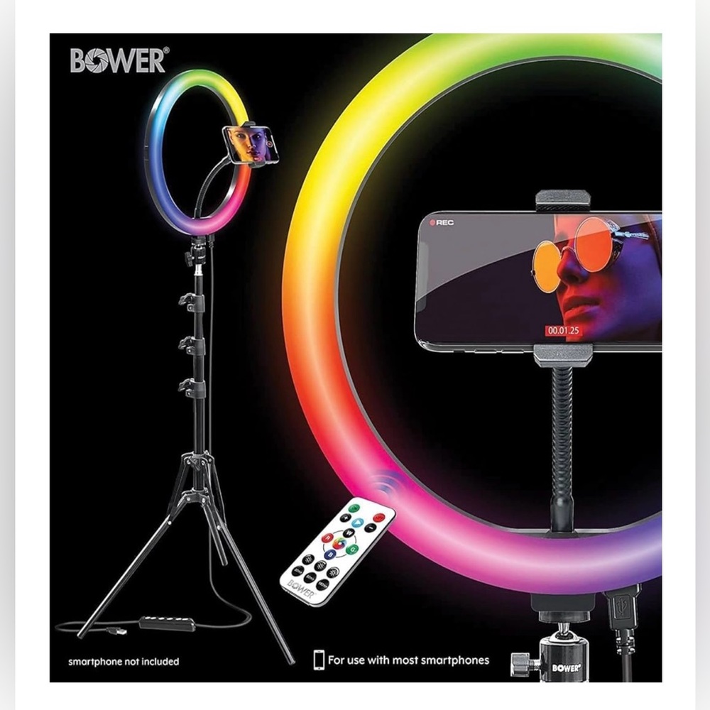 Bower 12” RGB LED Selfie Ring Light Kit w/ Tripod & Wireless Remote - Picture 3 of 9